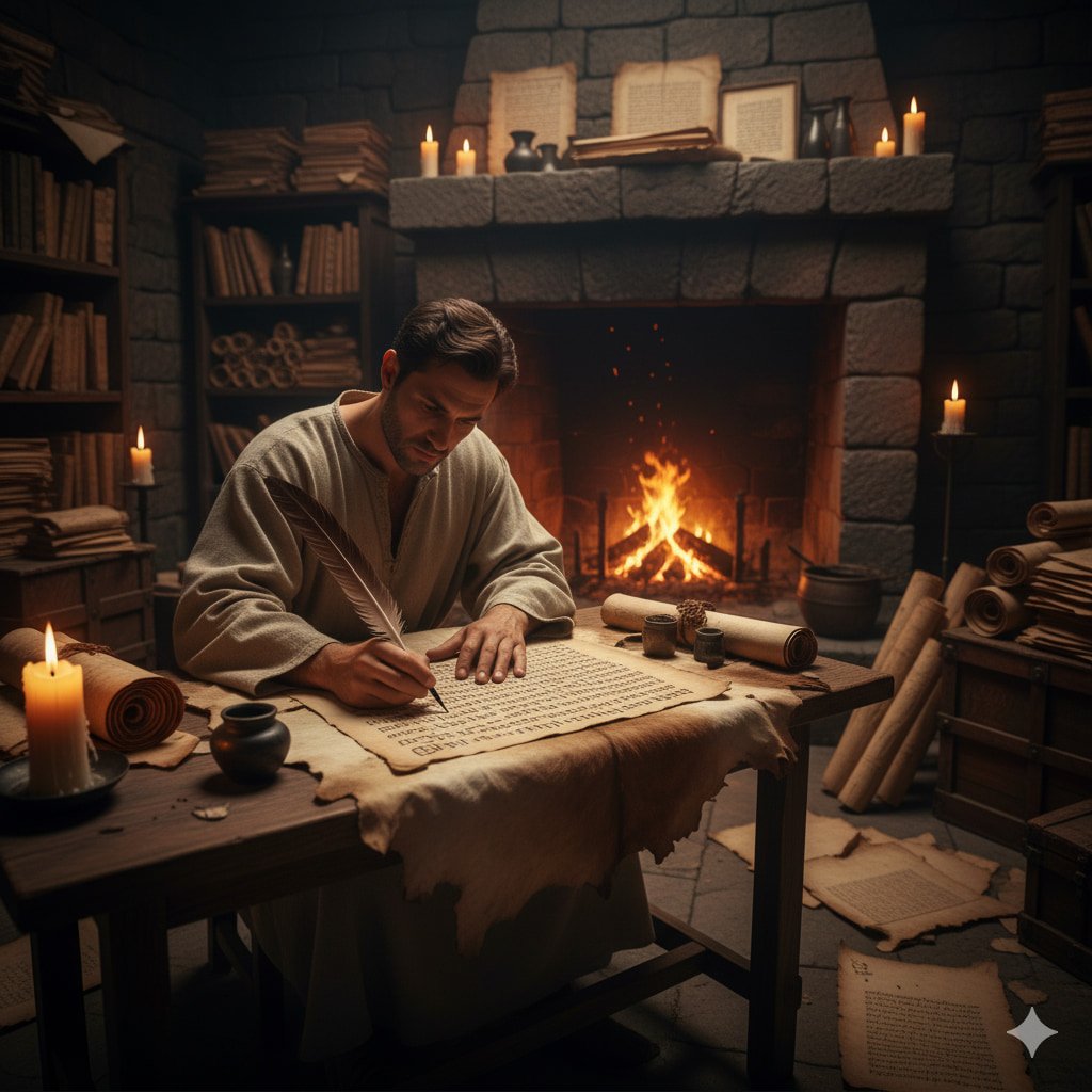 Ilustrasi orang sedang menulis sejarah