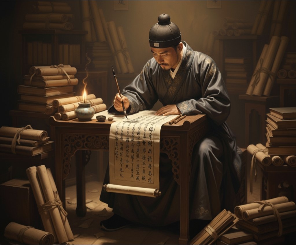 Ilustrasi Penulis China Sedang Menulis Sejarah