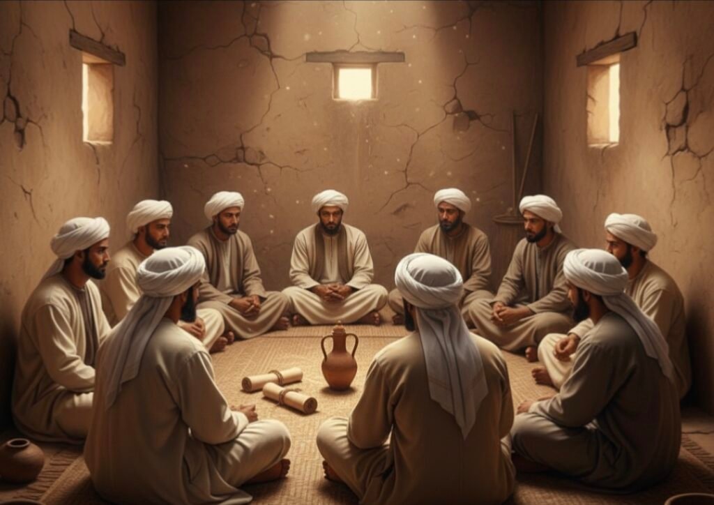 Ilustrasi Sahabat Nabi Sedang Melakukan Musyawarah Menentukan Pemimpin.