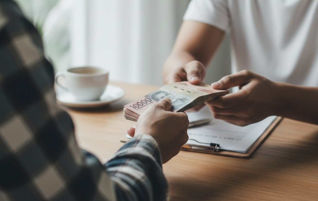 Seseorang meminjamkan uang kepada temannya.