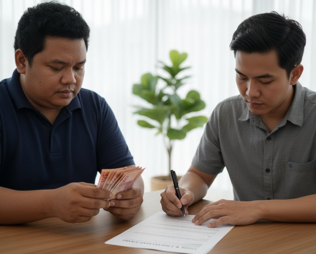 Orang melakukan pencatatan saat transaksi hutang piutang.