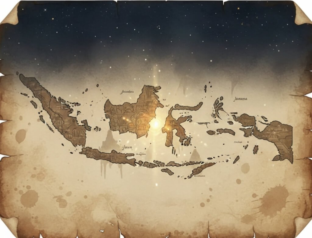 Peta Nusantara kuno sebagai ilustrasi untuk artikel tentang misteri nabi atau utusan di tanah Indonesia.