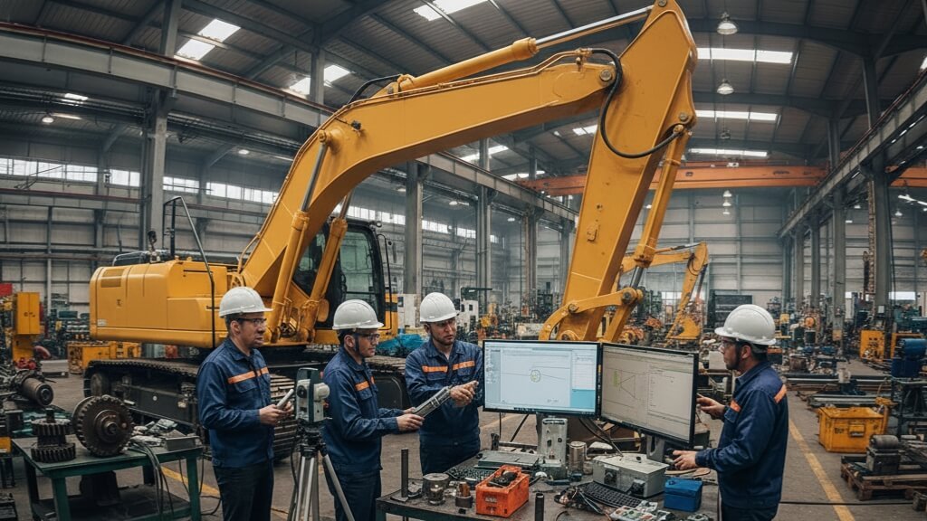 Ilustrasi gambar penelitian dan pengembangan teknologi di bidang alat berat