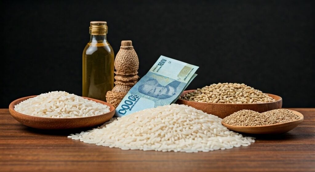 Ilustrasi gambar makanan pokok sebagai alat pembayaran zakat.