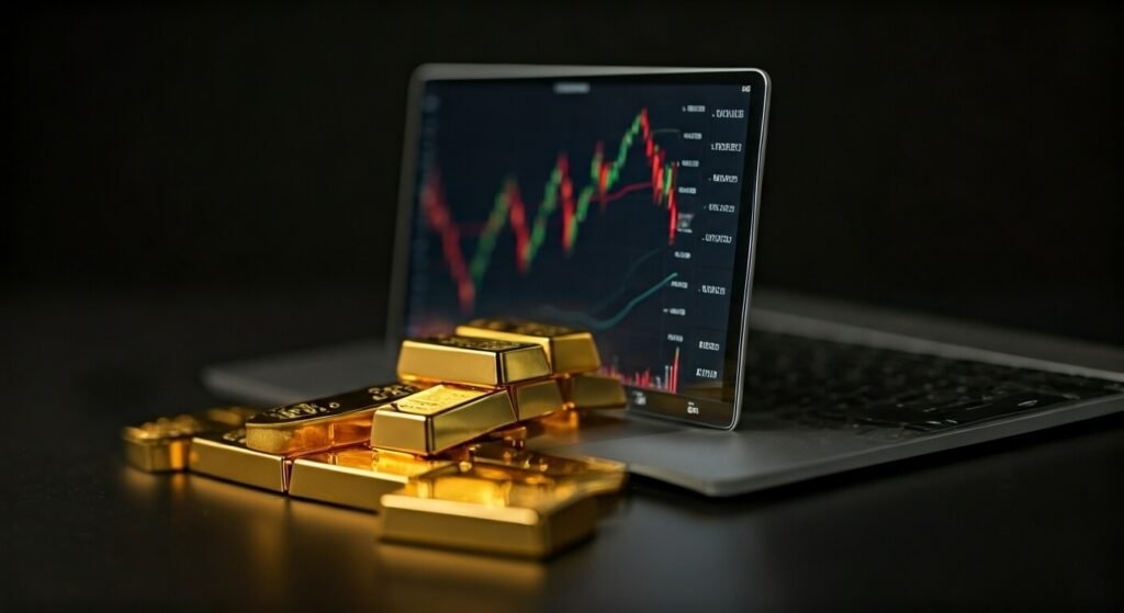 Ilustrasi gambar emas dan pergerakan harga.