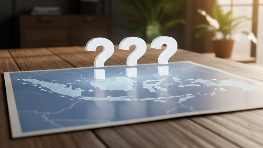 Ilustrasi peta Indonesia dengan tanda tanya. Apakah akan ada Indonesia jika VOC jujur dalam berdagang.